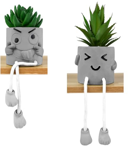 Maxmoc 2 Kunstpflanze Klein,Lustig Pflanze Deko,Zement Topf, Tischdeko,Büro | Künstliche Pflanze,Plastik Sukkulente für Schlafzimmer, Balkon, WC, Bad, Büro, Deko, pflegeleicht, langlebig