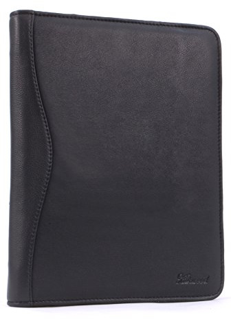Ashwood - Men's Leather A4 Zip Conference Folder - Presentation Portfolio Folder - Document Holder with Pen & Business Card Pockets - Black