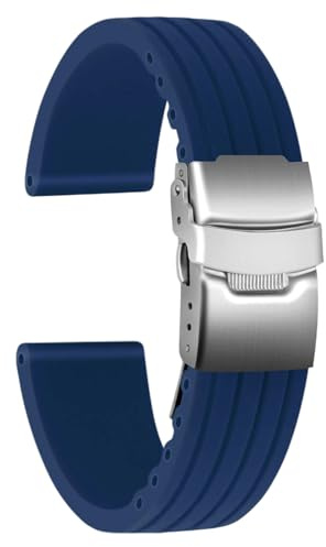 ULLCHRO Gummi Uhrenarmband Ersatzarmband Ersatz Kautschuk Armbanduhr Wasserfest Stripe Pattern - 16mm, 18mm, 20mm, 22mm, 24mm Uhrenband mit Edelstahl Faltschließe