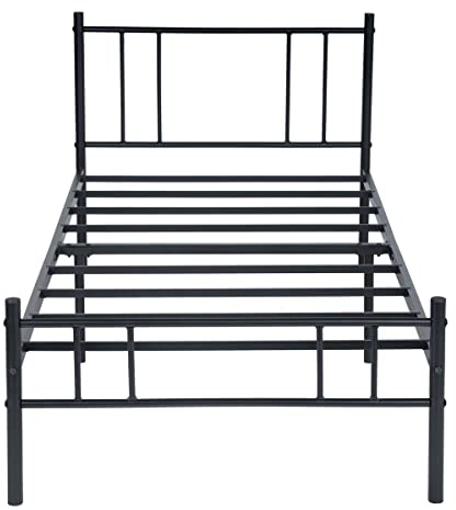 H.J WeDoo Doppelbett Gästebett Metallbett Kinderbett Jugendbett Bettgestelle Bettrahmen mit Lattenrost für Schlafzimmer Betten 140 x 190 cm, Schwarz