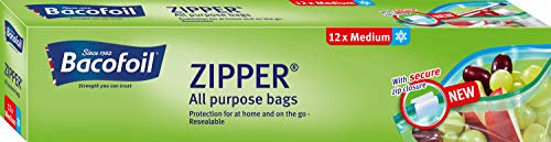 Bacofoil All Purpose Zipper Bags, Medium x 12, Resealable, Durable, Versatile