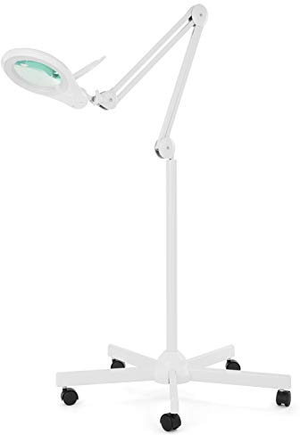 Neatfi LED Magnifying Floor Lamp 1,200 Lumens – 5” Bifocal Glass Lens, Dual Magnification 2.25X + 6X, Dimmable Task Light | Adjustable Arm, Rolling Base | Reading, Crafting & Sewing (White, 5 Inches)