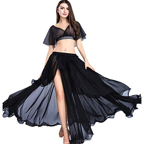 ROYAL SMEELA Bauchtanz Rock Tops Bauchtanz Kostüm Outfit Set Performance Top und Rock Kleider Tanzen Chiffon Maxirock Rock Top Set für Frauen Langer Röcke