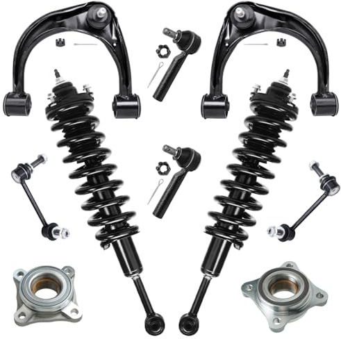 Detroit Axle - 10pc Front End Suspension Kit for Toyota 2003-2009 4Runner FJ Cruiser 2 Ready Struts 2 Upper Control Arms w/Ball Joints 2 Wheel Bearing Hubs 2 Sway Bars 2 Outer Tie Rods Replacement