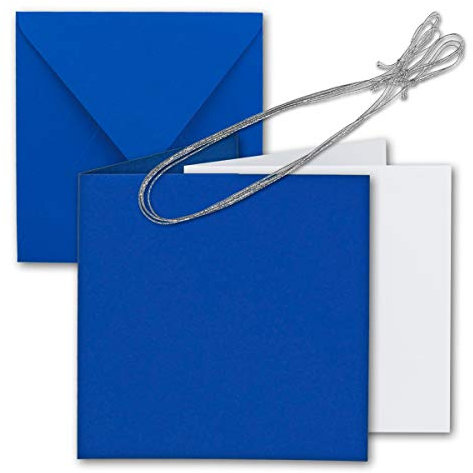 200x Quadratisches Faltkarten Set 15 x 15 cm - mit Briefumschlägen & Einlegeblätter & Schmuckband - Royal-Blau - für Einladungskarten, Hochzeit, Weihnachten - von GUSTAV NEUSER