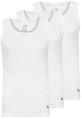 PUMA Herren Gerippte Tanktops, 3er-Pack Unterhemd, Weiß, XL