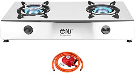 NJ-200 Camping Gas Stove - 2 Burner Portable Gas Hob Cooker Stainless Steel Caravan Cooktop Freestanding Table Top for Home Kitchen Garden Catering LPG 8.8kW (Propane gas 27mm Clip-on)