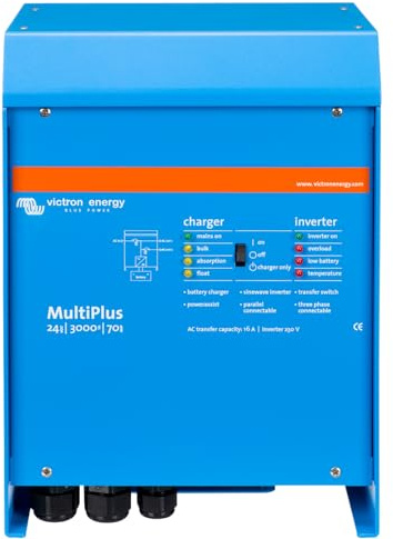 Victron Energy MultiPlus Reiner Sinus Wechselrichter 70 Amp Batterie Ladegerät, Spannungswandler, Transferschalter Inverter Charger, 16 Amp, 3000VA 24-Volt 230V