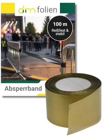 1 Rolle super stabiles Absperrband Flatterband Warnband Trassenband Folienband Parkplatzsperre Baustellenabsperrung 75mm (100m, Gold)