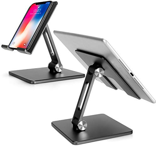Zienstar Supporto Pieghevole per Tablet in Alluminio,Staffa Regolabile in Doppia Altezza e Angolazione per Tablet/iPad/Cellulare da 4-15.6 (Grigio)