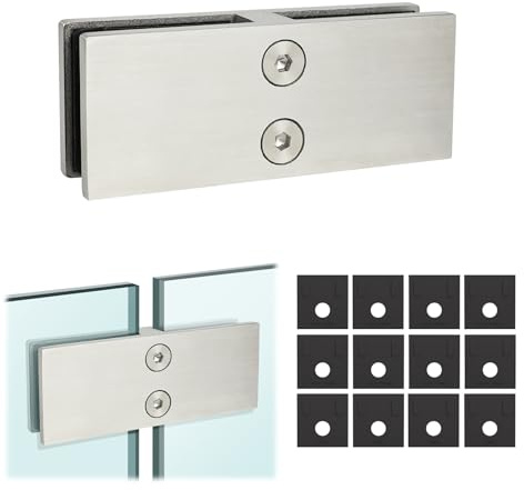 LukLoy Railing Glass to Glass Clamp, Stainless Steel 304 Bracket for Glass Balustrade Railing Pool Fence (1, 180 Degree)
