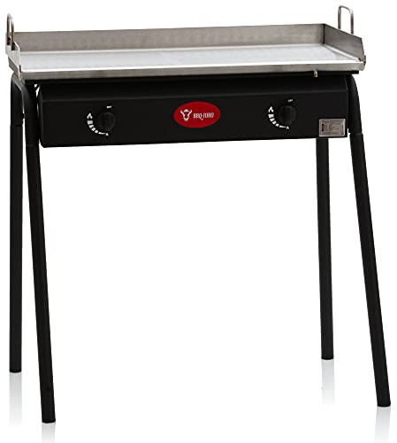 BBQ-Toro Gas Grilltisch und antihaftbeschichtete Grillplatte | 78 x 45 x 91 cm | Gusseisen Gaskocher 2 Brenner | Tischgrill für Camping, im Garten und auf der Terasse (Grilltisch mit Grillplatte)