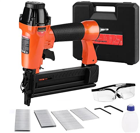 ValueMax 2-in-1 Air Nail Gun with 18GA 200 Nails & 200 Staples, Pneumatic Brad Nailer and Stapler with Safety Nose and Magazine Level Indicator, Comes with a Storage Case