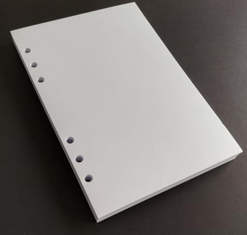 Ersatzminen 100 weiße Blätter (200 Seiten) dickes 120 g/m² Papier mit 6 Löchern für A5-Organizer mit 6 Ringen, 14,5 x 20,5 cm.