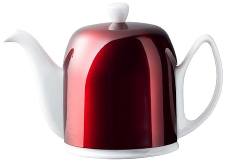 Guy Degrenne Salam Pomme d'Amour Théière 6 Tasses Corps Blanc Cloche Rouge | Théière 6 tasses (100 cl) en porcelaine blanche, cloche rouge en acier doublée de feutrine, résiste aux chocs et aux taches