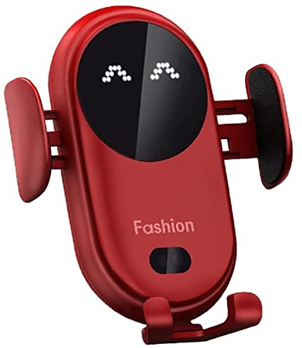 Smart Wireless Car Charger,Chargeur sans Fil Voiture,15W Qi Chargeur Induction Voiture,Chargeur sans Fil Voiture Rapide Automatic Clamping Porte Clip De Sortie d'air Support Téléphone Voiture (Rouge)