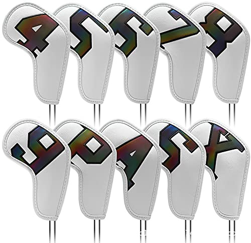 Scott Edawrd 10pcs Golf Iron Club Head Covers Set Three-layer Synthetic Leather PU Waterproof Headcovers with Colorful Number 4-9 A,S,P,X for All Irons Clubs
