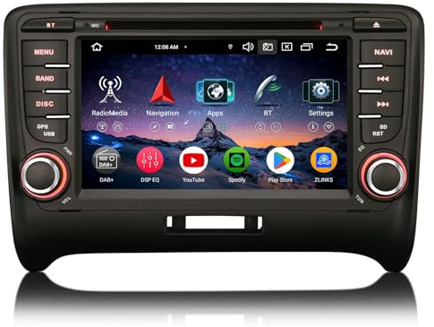 Erisin 8 núcleos 4GB RAM 64GB ROM Android 16 Radio Coche Bluetooth GPS Navegación para Audi TT MK2 Soporte Carplay Android Auto DSP WiFi 4G Dab+ TPMS RDS DVR TDT Control del Volante OBD2 USB DVD