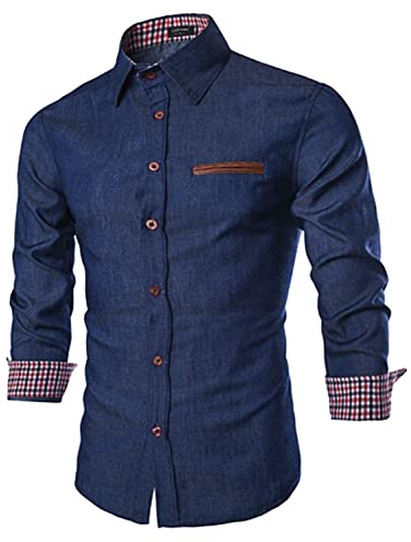 COOFANDY Camicia da uomo a maniche lunghe, in denim, con colletto Kent, a maniche lunghe, stile cowboy, per il tempo libero, da uomo, business, casual, XL
