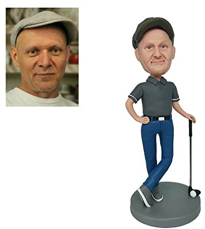 mydedor benutzerdefinierte Bobble Heads Figuren männlichen Golfer mit grauen Polo T-Shirt Figuren angepasst Puppe, 6 Zoll handgefertigt personalisierte Auto Armaturenbrett Geschenk