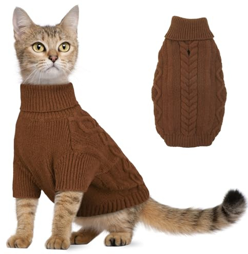 Hjumarayan Katzenpullover - Katzen Pullover Winter Hunde Pullover, Warm Hundepullover mit Geschirrloch, Schöner Katzenpulli mit Beinen, Pulli für Katzen Kleine Hunde (Kaffee S)