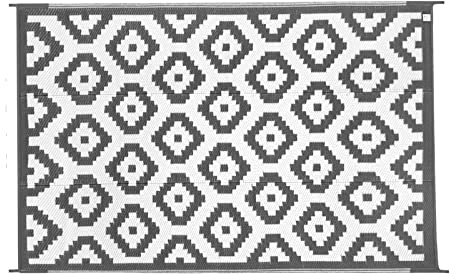TBATM Outdoor Teppich grau 150 x 245 cm Wetterfest Kunststoff Strohteppich, Wendbar Recycelter RV Camping Teppich, Terrassenteppich für BalkoTerrasse Picknickdecke Strand Garten BBQ (grau und Weiß)