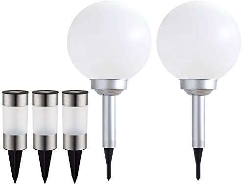 Solarleuchte Kugel Garten Steckleuchten Solar LED Gartendeko Solarkugel für Außen, IP44 Akku Erdspieß, weiß satiniert, LED warmweiß, 5er Set