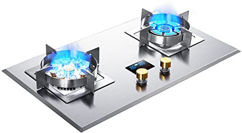 Table De Cuisson À Gaz, Plaque De Cuisson En Acier Inoxydable De 30 Pouces À Double Brûleur, Installation De Bureau Et Encastrée Adaptée À La Cuisine Et Au Camping, Réchaud Double 5,2/7,2 KW (Color