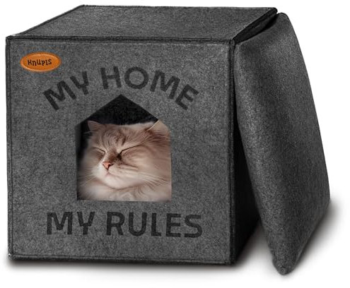 Knupis Katzenhöhle - Aus Umweltfreundlichem Filz - Passend für Kallax Regal - Mit Kissen - Anti-Rutsch Boden - Ideal zum Schlafen, Verstecken & Ruhen - Dunkelgrau