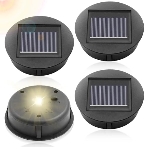 Aoreun 4 Stück Solarleuchten Ersatzteile, 8cm Solarleuchten Ersatz Top mit LED Leuchtmitteln, Wasserdicht Solar Ersatzdeckel Solarleuchten, Solarpanel Ersatzteil für Solarlaterne Garten AuÃŸe DIY