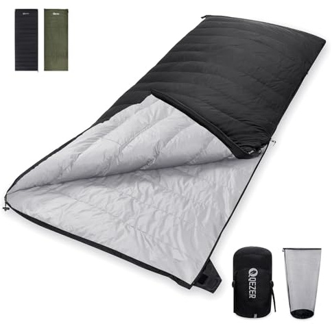 QEZER dunsovsäck, sovsäck för varm vinterfilt, liten storlek för camping och vandring, 3~4 säsonger, sovsäck ultralätt, utomhus eller inomhus (svart 0°C)