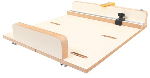 Fulton MDF Gehrungsschlitten für Tischkreissäge, Präzisions-Holzschneidvorrichtung, Aluminium-Gehrungsschienen für T-Nuten, verstellbarer Anschlag, transparente Schutzabdeckung