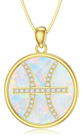 Molioaki stjärntecken kedja silver 925 tolv stjärntecken opal halsband damer med hänge 45 + 5 cm längd kedja damer med zirkonia silverkedja presenter för kvinnor alla hjärtans dag födelsedag mors dag,