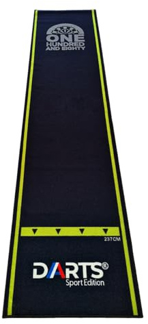DARTS Sport Edition Dartteppich, Dart Teppich ONE Hundred and Eighty 280x66cm Nylon in schwarz/rot und schwarz/grün erhältlich (schwarz/grün)