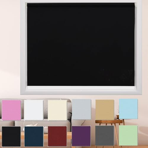 Rollo ohne Bohren Verdunklungsrollo 90 x 200 cm Maßgeschneiderte Größe, Sonnenschutz Rollo Seitenzugrollo,Klemmrollo mit Klemmträger, für Fenster & Tür, Schwarz