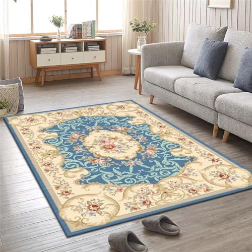 Kunsen 160X230CM Teppich Lang Großer Hotelteppich, weiches und Komfortables Schlafzimmer Flur Blau Flickenteppich Straße Kinder