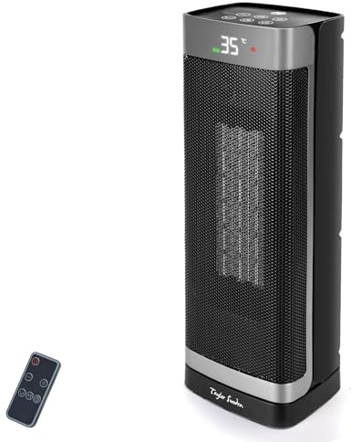 Taylor Swoden Fiery Pro - Calefactor cerámico PTC, 2000W con mando a distancia, pantalla LED, temporizador 24H, oscilante 70º, 3 velocidades y modo ECO. Calentamiento rápido dormitorios, despachos etc