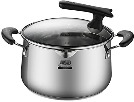 Kochtopf Suppentöpfe Suppentopf, 304 Edelstahl Hochleistungs-Induktion - Suppentopf, Schmortopf, Simmertopf, Suppentopf mit Glasdeckel und doppelten hitzebeständigen Griffen, 22 x 22 cm