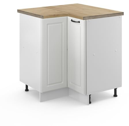Vicco Eckunterschrank R-Line, Weiß Landhaus, 75.6 cm | MDF-Front · AP Eiche inkl. · Höhenverstellbare Füße · Metallgriffe · 1 Tür