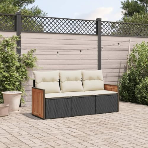 Festnight Gartensofa Rattan Sofa 3 Sitzer mit Stauraum Balkon Lounge Klein Balkon Sofa Rattansofa Gartenlounge Lounge Sofa Outdoor Couch Polyrattan Balkonmöbel Gartenmöbel