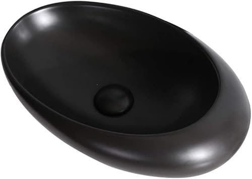 IBOWZ Lavabo Ovalado de baño Lavabo de Recipiente para baño, Ovalado, pequeño, sobre el Lavabo de cerámica de Porcelana Negra Mate, sin desbordamiento, 18.9 x 11.8 Pulgadas, Verde (Negro nulo)