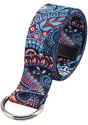 S-MAN Women's Double D-ring Buckles Web Belt 3.8CM Wide Vintage Coloful Printed Casual Jeans Belts 130CM