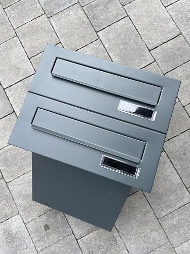 ALSTEN TECH 2-er Mauerdurchwurf Briefkasten Anthrazitgrau Matt RAL7016 | Für Mehrfamilienhaus oder Büro Briefkastenanlage, zum Einmauern 2 Familienhaus Namensschild Einbaubriefkasten