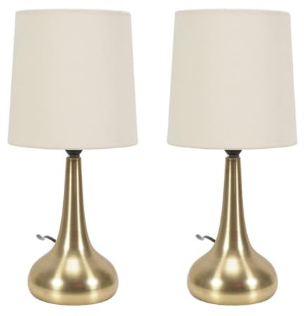 ValueLights | Brushed Gold Teardrop Touch Dimmer Table Lamps with Cream Shade | Home Décor, Bedside & Desk Lamp | Includes Bulb