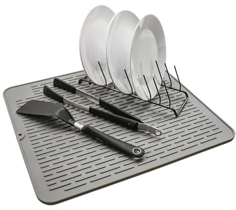 Tapis Égouttoir en Silicone, 45 x 40 cm Tapis Egouttoir Vaisselle, Tapis en Silicone Antidérapant Résistant à La Chaleur, Pour la Machine à Café, la Cuisine, Grey