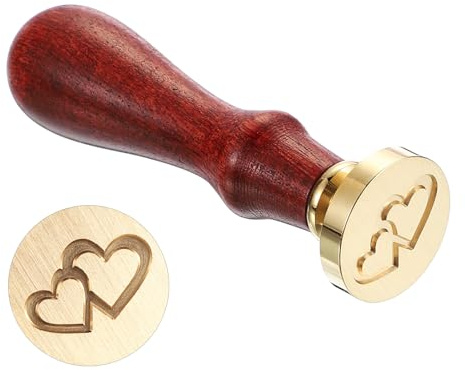 PATIKIL Siegelstempel Personalisiert, Zwei Herzen, Siegelwachs-Stempel Klassisch Retro Abnehmbarer Messingkopf Holzgriff für Umschläge Einladungskarten, Braun