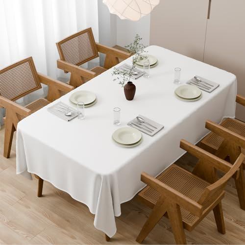 Zdada Large White Table Cloths 150x260cm(59x102Inch), Long Rectangular Table Cloth, Washable Polyester Fabric Tablecloth for Wedding Banquet Party Home Dining Table Cover