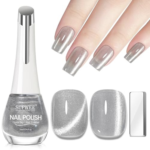 SUPWEE Cat Eye Nagellack mit Magnet, 16ML Magnetischer Nagellack | Schnelltrocknend Cat Magnetisch Nail Polish Holografisch Glitzer Gel für DIY Salon Ohne UV Lampe