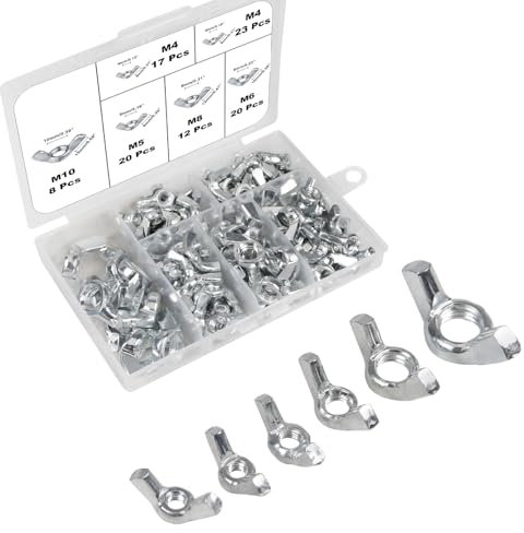 100 PCS Wing Nuts Assorted kit M4 M5 M6 M8 M10 Metric Steel 5 Size Wing Nut Fasteners,Carbon Steel Zinc Plated Right Hand Butterfly Wingnuts, Hand Twist Secure Fasteners