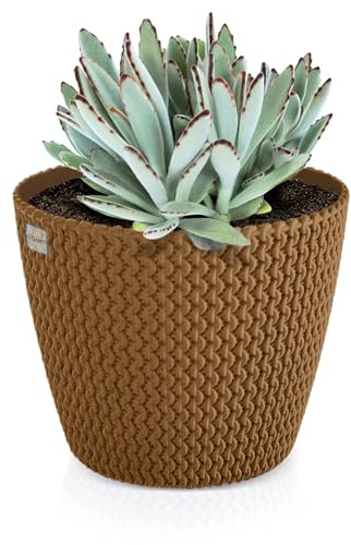 EDANTI Pot de fleurs ECO - Pot de fleurs rond - Petit pot naturel avec bois - Pour l'intérieur et l'extérieur - Pour fleurs, jardin, balcon, terrasse, maison - Marron - 15,7 cm